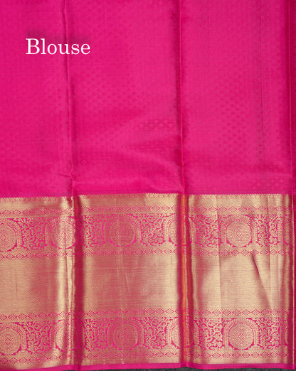 Beautiful Navy Blue Bridal Pure Kanjivaram Silk Saree With Contrast Pink Traditional Evening Morning Border