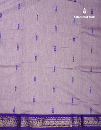 Beautiful Light Lavender Kalyani Cotton Saree With Contrast Violet Blouse