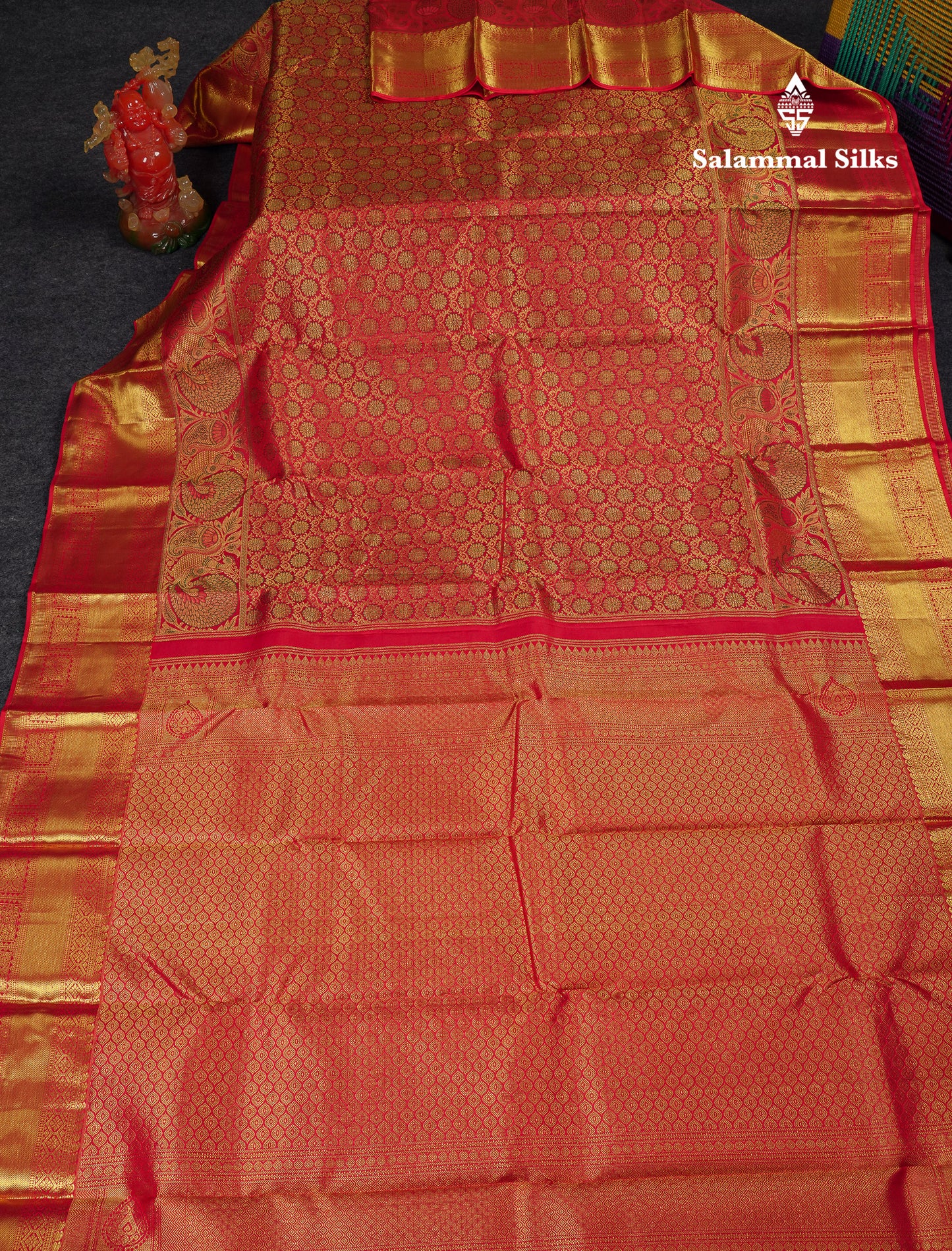Beautiful Chilly Red Menakari Work Bridal Pure Kanjivaram Silk Saree With Traditional Border
