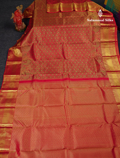 Beautiful Chilly Red Menakari Work Bridal Pure Kanjivaram Silk Saree With Traditional Border