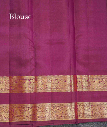 Pure Kanjivaram Silk Saree - Onion Pink Colour Body Checks With Butta & Contrast Wine Purple Gap Border