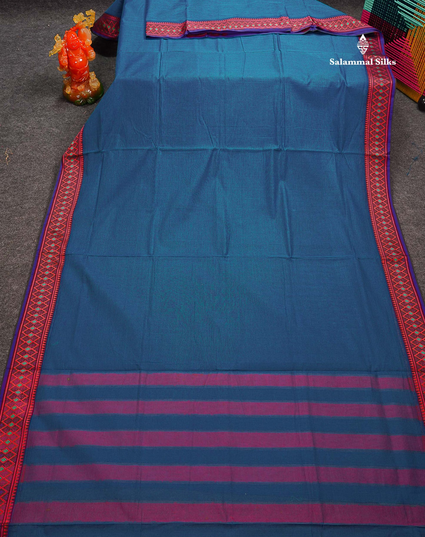 Beautiful Orange Plain Pure Cotton Saree With Traditional Border