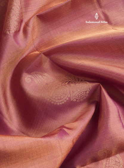 Onion Pink Kanjivaram Pure Soft Silk Saree With Contrast Violet Border