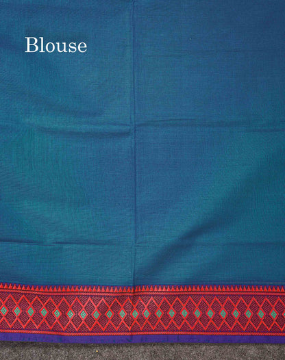 Beautiful Orange Plain Pure Cotton Saree With Traditional Border