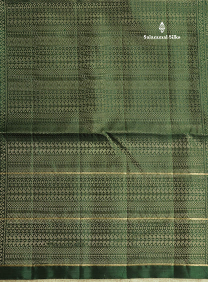 Moss Green Kanjivaram Pure Soft Silk Saree With Contrast Bottle Green Big Checks Border