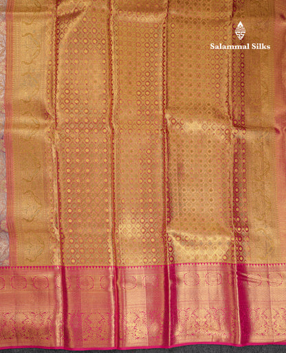 Beautiful Light Violet Tissue Bridal Pure Kanjivaram Silk Saree With Contrast Pink Traditional Evening Morning Border