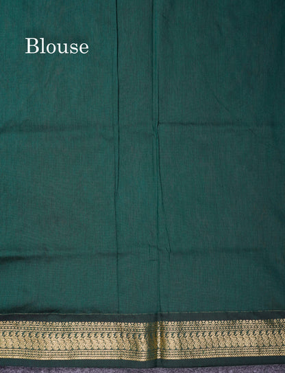 Beautiful Sandal Kalyani Cotton Saree With Contrast Bottle Green Blouse