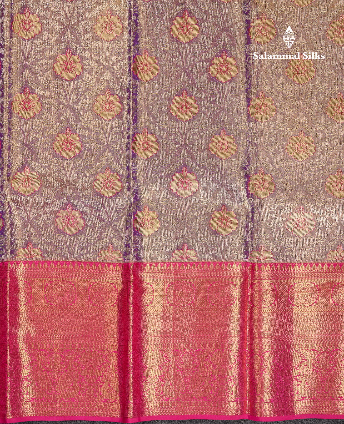 Beautiful Light Violet Tissue Bridal Pure Kanjivaram Silk Saree With Contrast Pink Traditional Evening Morning Border