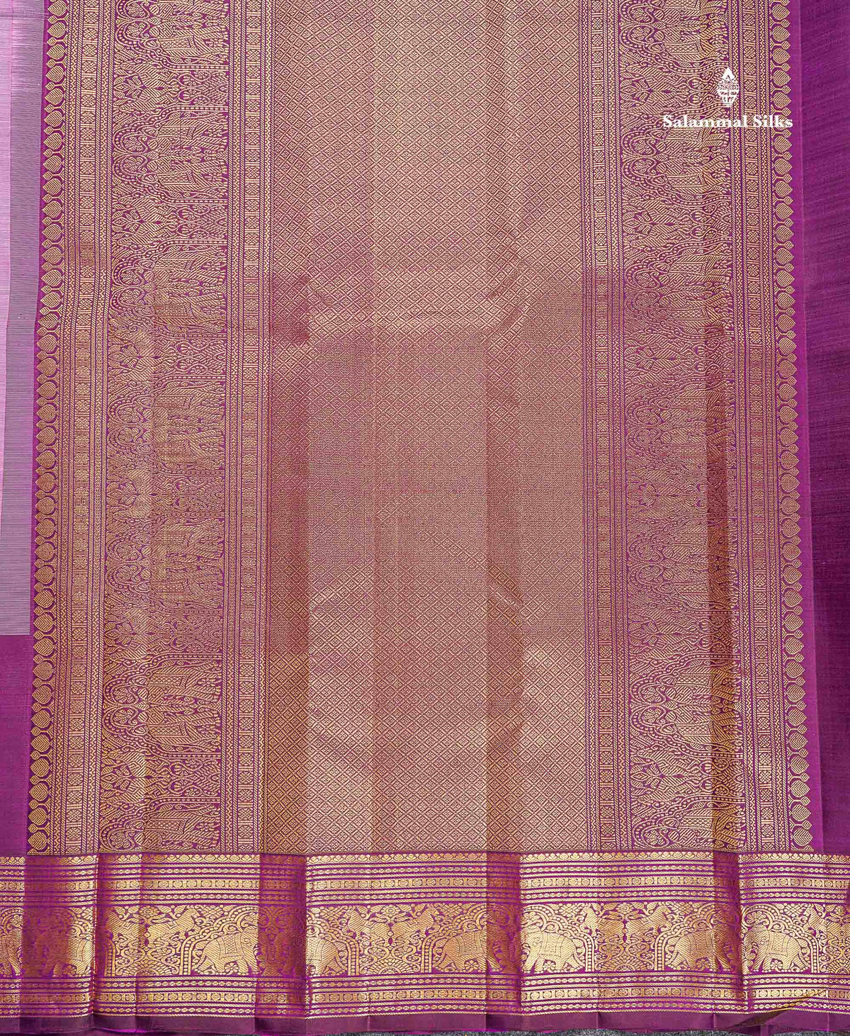 Pure Kanjivaram Silk Saree - Onion Pink Colour Body Small Checks With Contrast Wine Purple Long Border