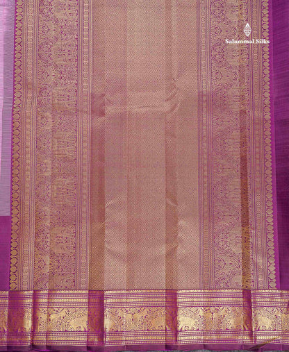 Pure Kanjivaram Silk Saree - Onion Pink Colour Body Small Checks With Contrast Wine Purple Long Border