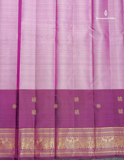 Pure Kanjivaram Silk Saree - Onion Pink Colour Body Small Checks With Contrast Wine Purple Long Border