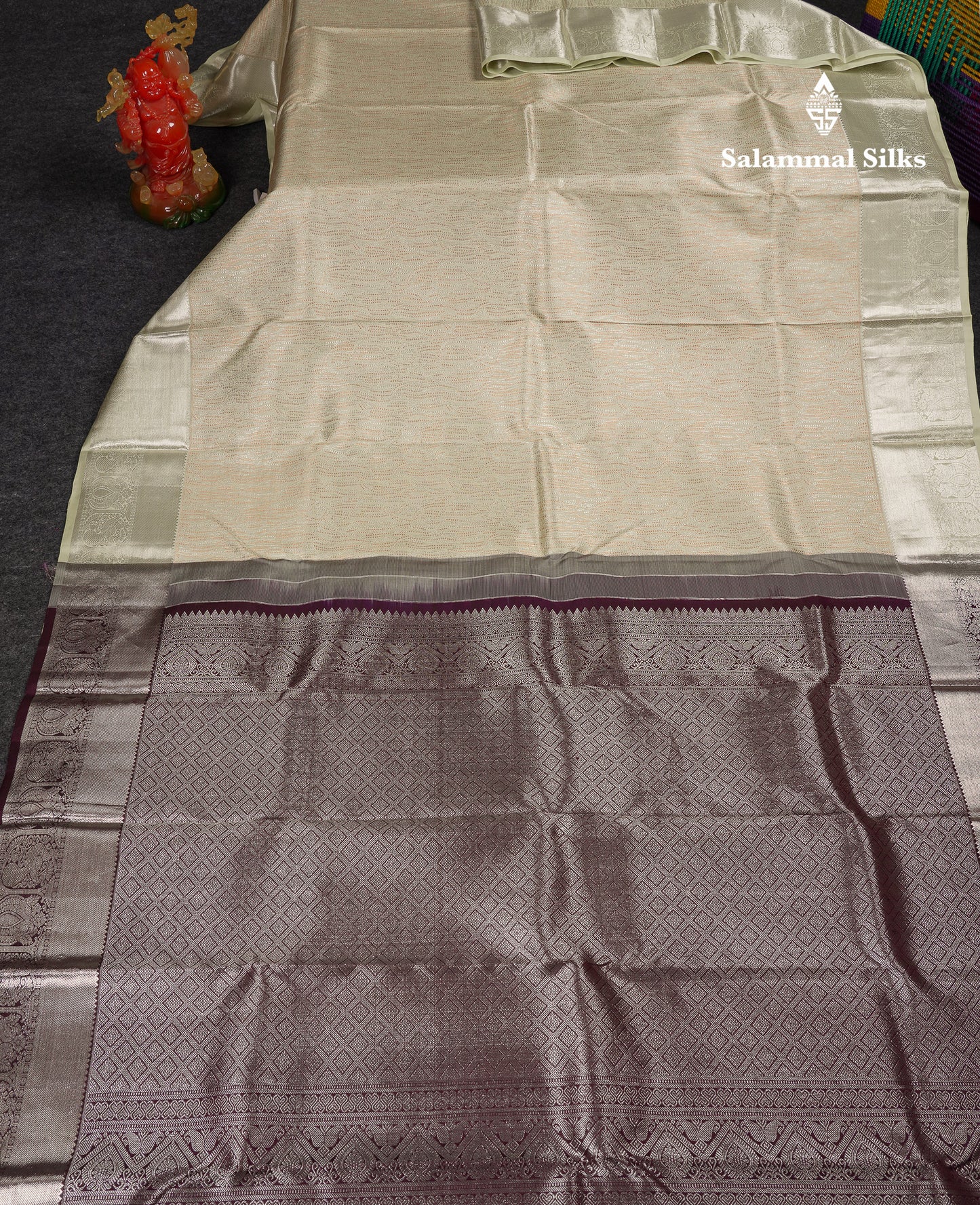 Beautiful Cream Green Fancy Bridal Pure Kanjivaram Silk Saree With Contrast Dark Brown Blouse