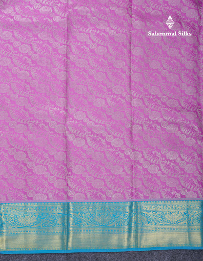 Purple Bridal Pure Kanjivaram Silk Saree With Contrast Sky Blue Traditional Border