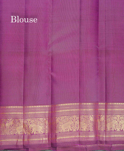 Pure Kanjivaram Silk Saree - Onion Pink Colour Body Small Checks With Contrast Wine Purple Long Border