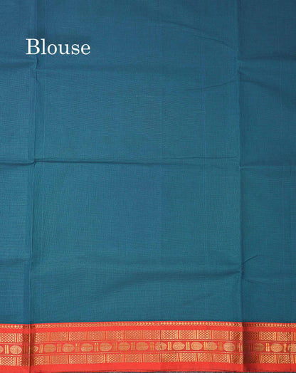 Beautiful Parrot Green Plain Pure Cotton Saree With Contrast Orange Traditional Border