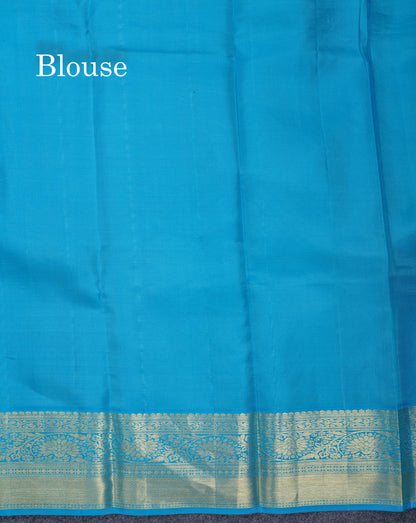 Purple Bridal Pure Kanjivaram Silk Saree With Contrast Sky Blue Traditional Border