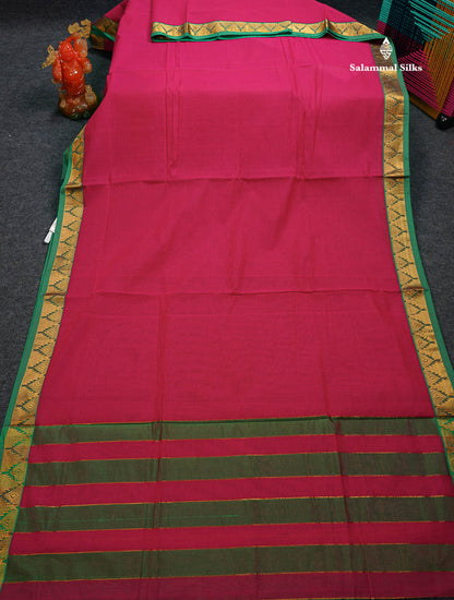 Beautiful Anandha Blue Plain Pure Cotton Saree With Contrast Maroon Traditional Temple Border