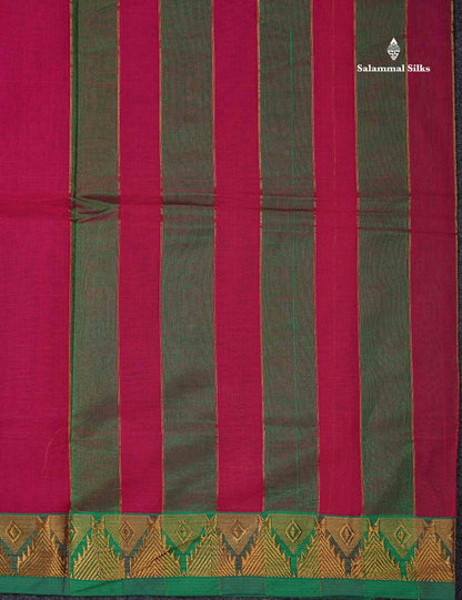 Beautiful Anandha Blue Plain Pure Cotton Saree With Contrast Maroon Traditional Temple Border