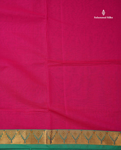 Beautiful Anandha Blue Plain Pure Cotton Saree With Contrast Maroon Traditional Temple Border