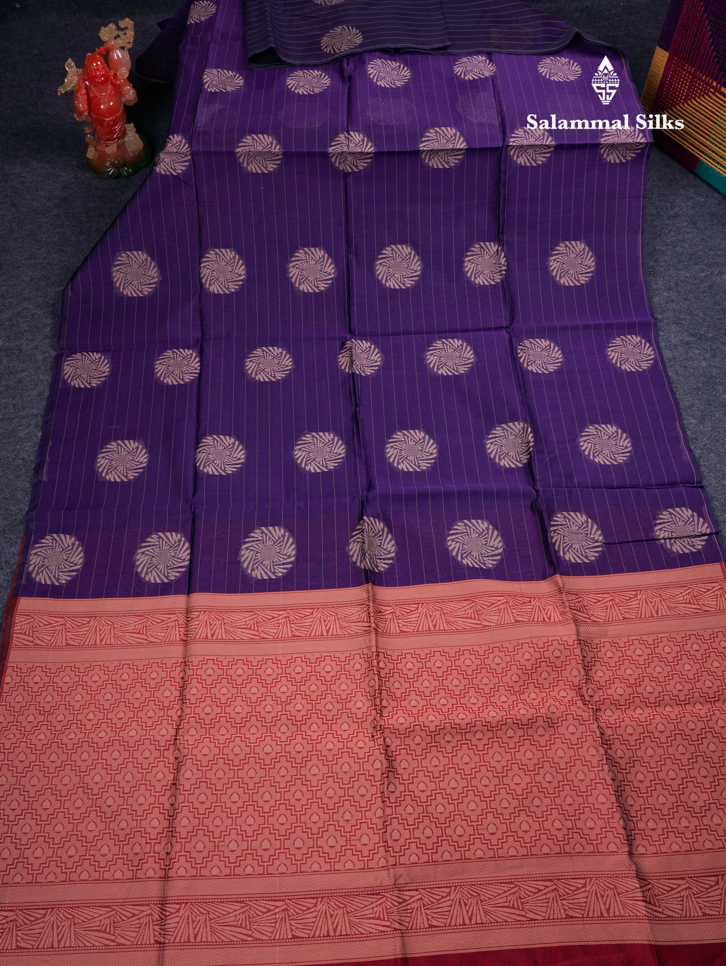 Beautiful Violet Fancy Kora Cotton Saree With Contrast Maroon Blouse