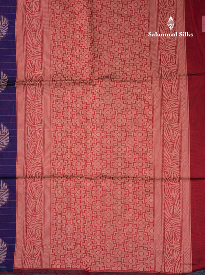 Beautiful Violet Fancy Kora Cotton Saree With Contrast Maroon Blouse