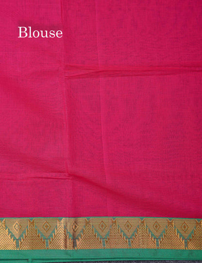 Beautiful Anandha Blue Plain Pure Cotton Saree With Contrast Maroon Traditional Temple Border