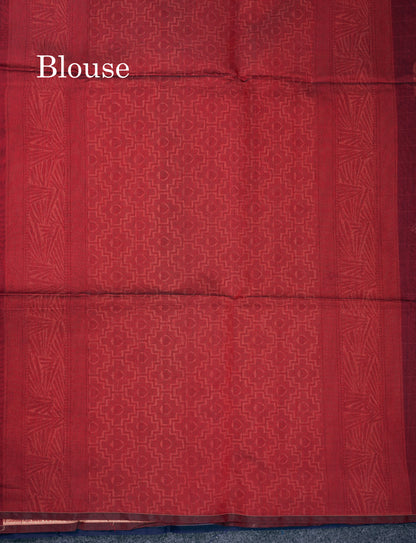 Beautiful Violet Fancy Kora Cotton Saree With Contrast Maroon Blouse