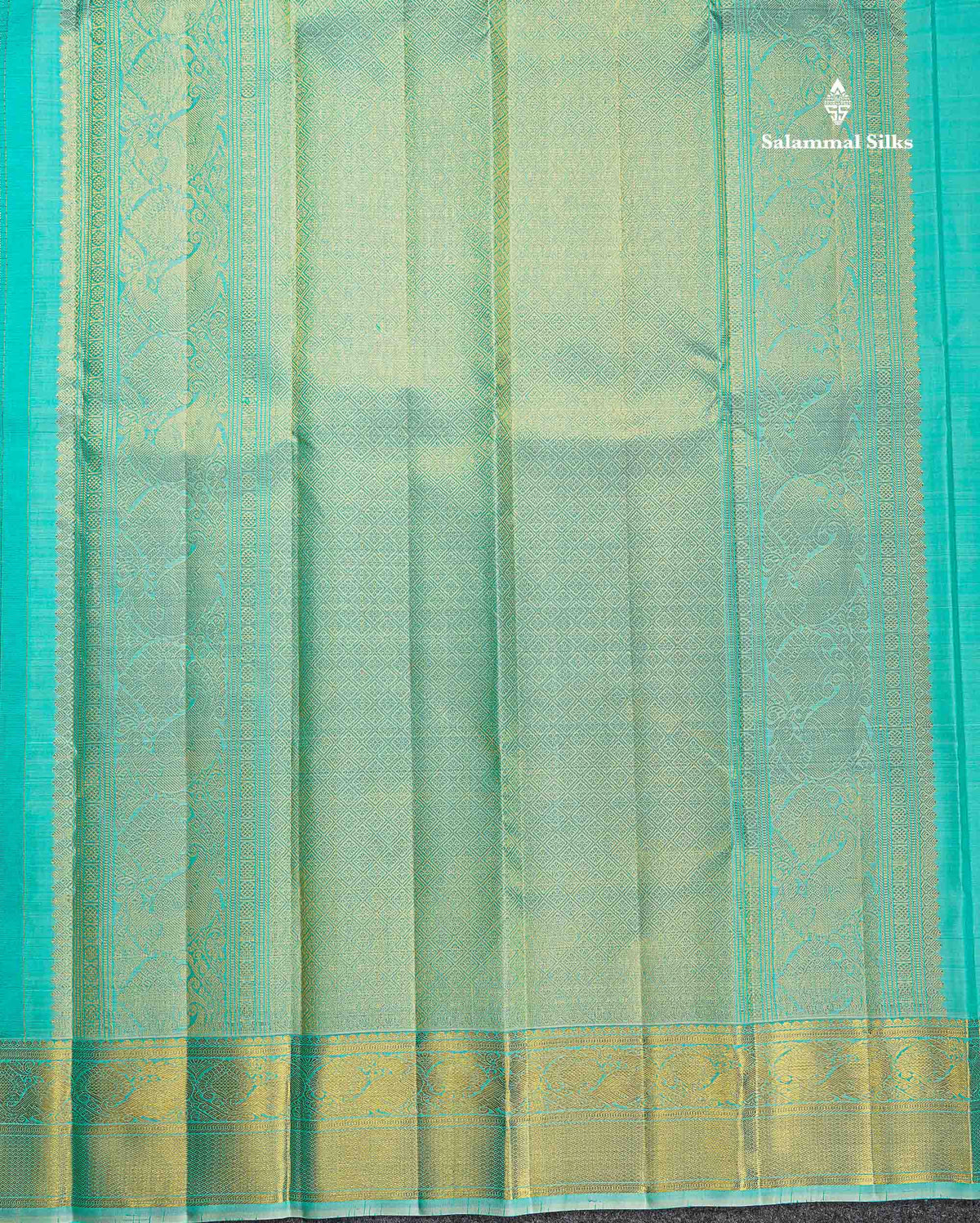 Pure Kanjivaram Silk Saree - Sea Blue Colour Body Small Checks With Butta & Contrast Light Sea Blue Border