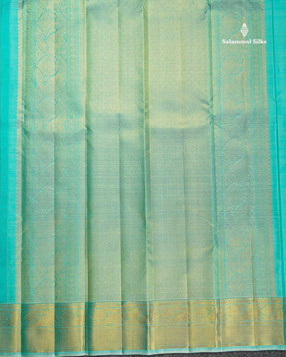 Pure Kanjivaram Silk Saree - Sea Blue Colour Body Small Checks With Butta & Contrast Light Sea Blue Border