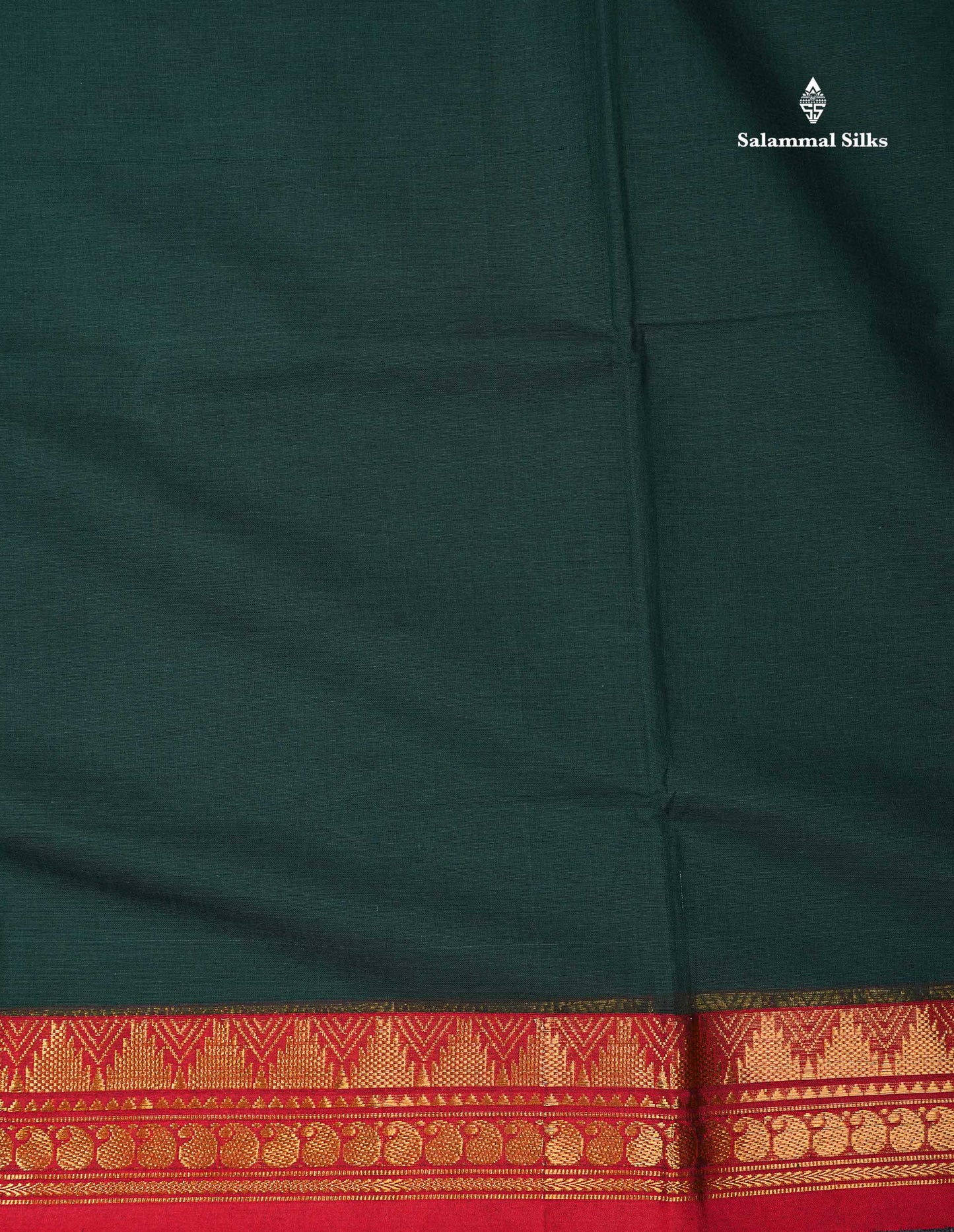 Beautiful Bottle Green Plain Pure Cotton Saree With Contrast Maroon Traditional Temple Border