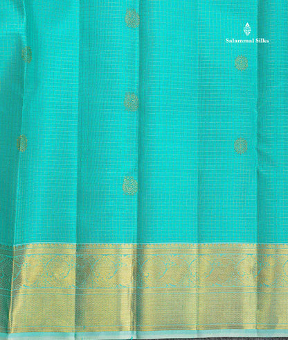 Pure Kanjivaram Silk Saree - Sea Blue Colour Body Small Checks With Butta & Contrast Light Sea Blue Border
