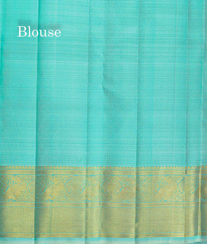 Pure Kanjivaram Silk Saree - Sea Blue Colour Body Small Checks With Butta & Contrast Light Sea Blue Border