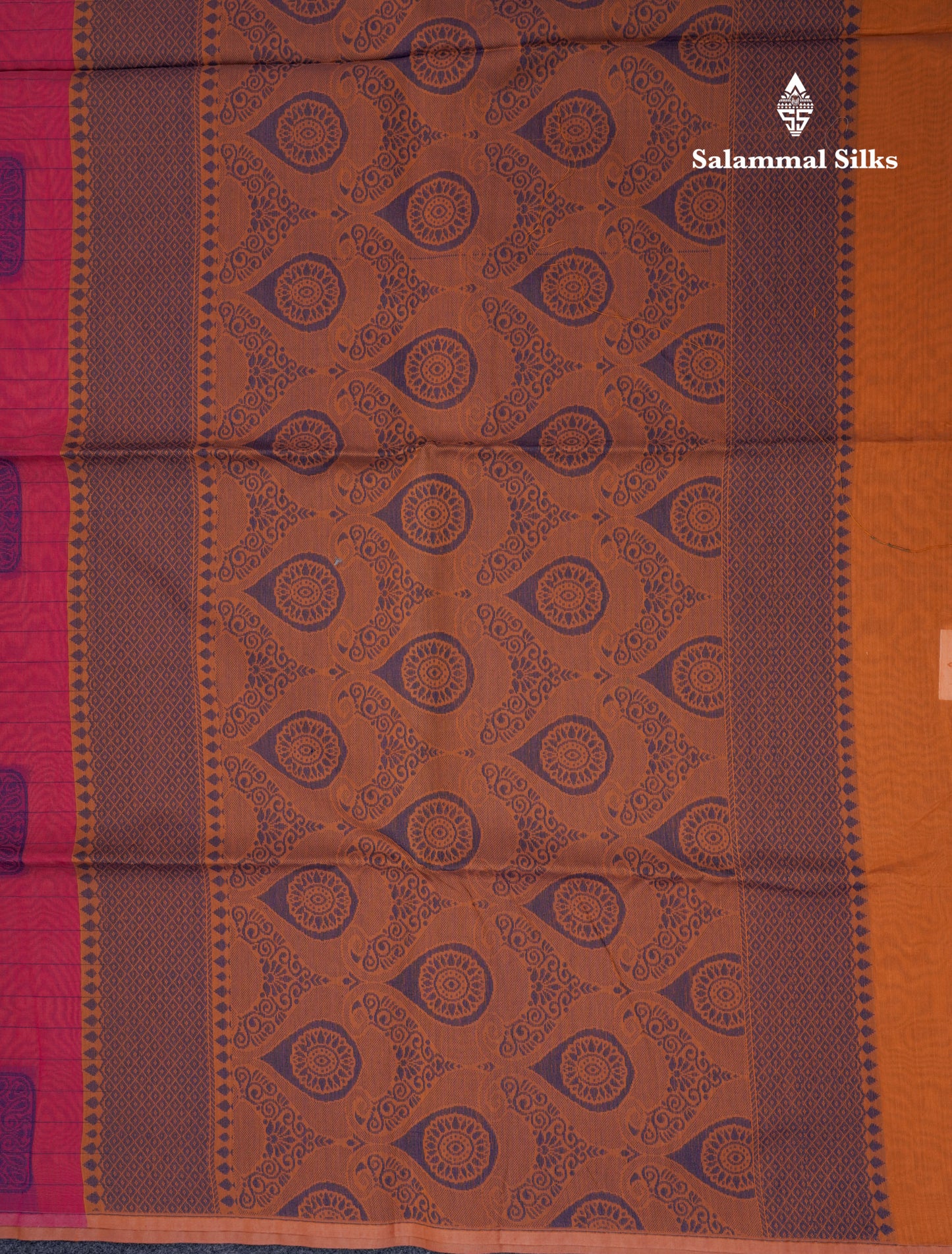 Beautiful Light Peach Fancy Kora Cotton Saree With Contrast Parrot Green Blouse