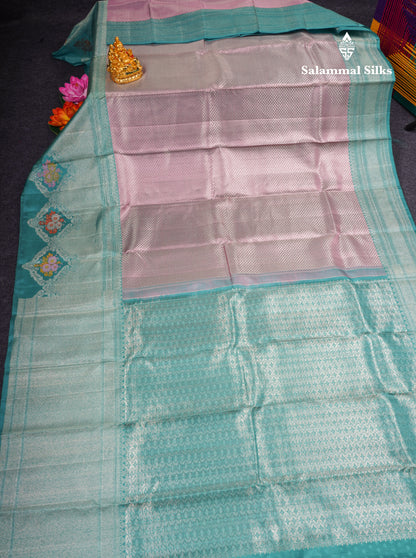 Light Lavender Bridal Pure Kanjivaram Silk Saree With Rexona Menakari Work Border