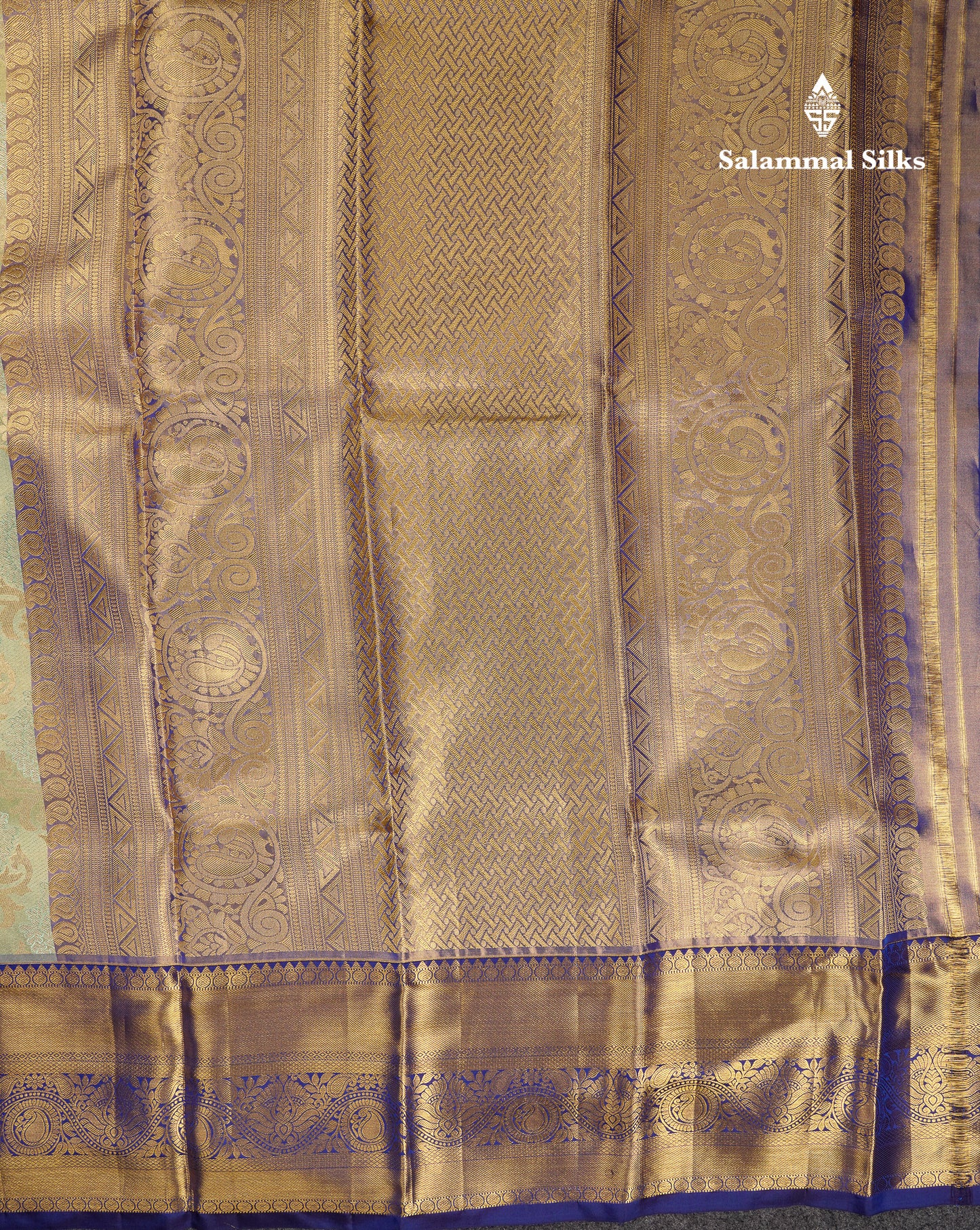 Beautiful Light Pista Green Tissue Bridal Pure Kanjivaram Silk Saree With Contrast Navy Blue Traditional Evening Morning Border