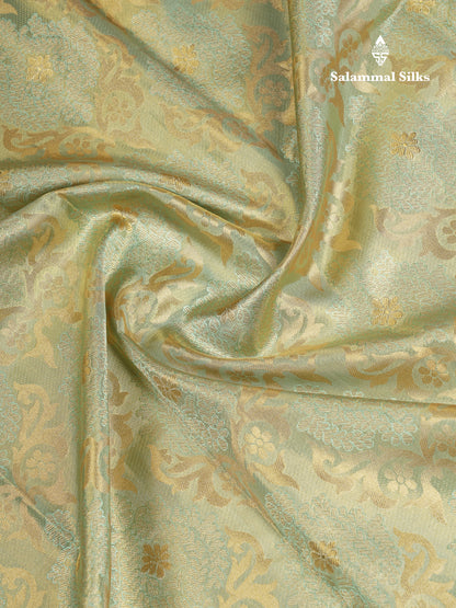 Beautiful Light Pista Green Tissue Bridal Pure Kanjivaram Silk Saree With Contrast Navy Blue Traditional Evening Morning Border