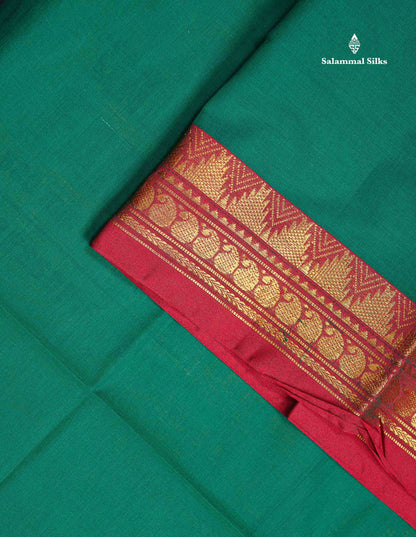 Beautiful Dual Tone Blue Plain Pure Cotton Saree With Contrast Red Traditional Border