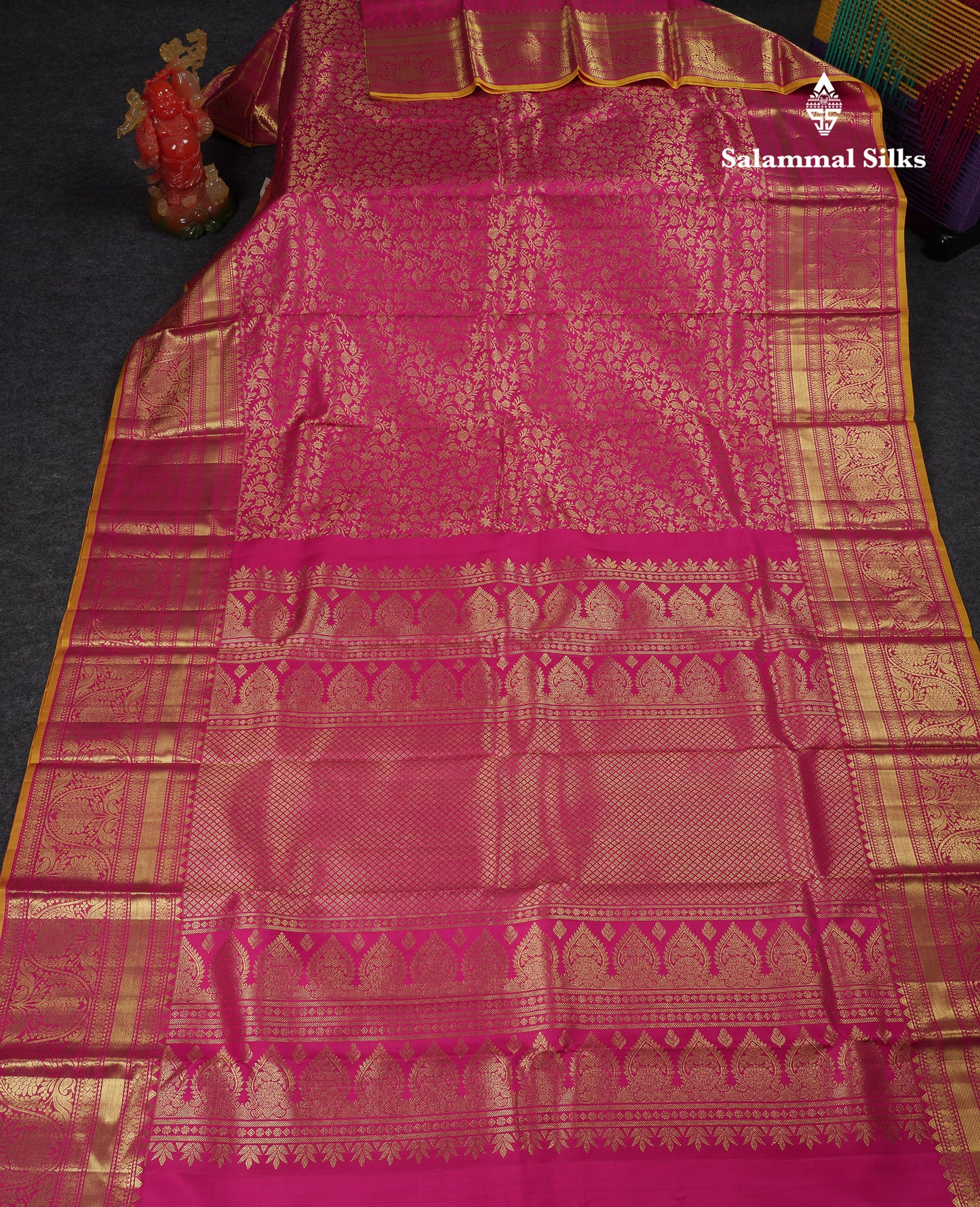 Beautiful Magenta Pink Bridal Pure Kanjivaram Silk Saree With Traditional Border