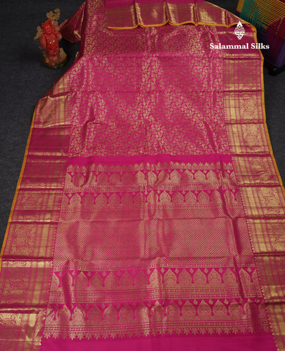 Beautiful Magenta Pink Bridal Pure Kanjivaram Silk Saree With Traditional Border