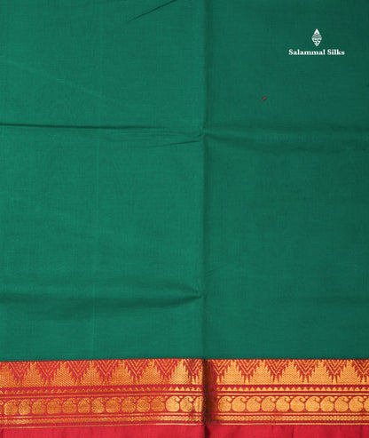 Beautiful Dual Tone Blue Plain Pure Cotton Saree With Contrast Red Traditional Border