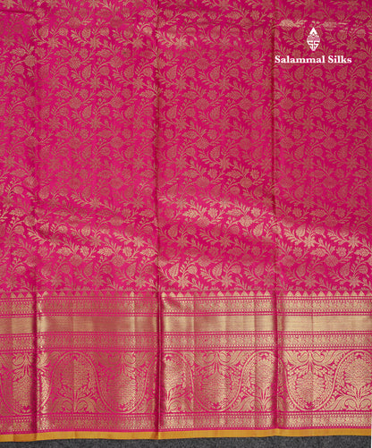 Beautiful Magenta Pink Bridal Pure Kanjivaram Silk Saree With Traditional Border