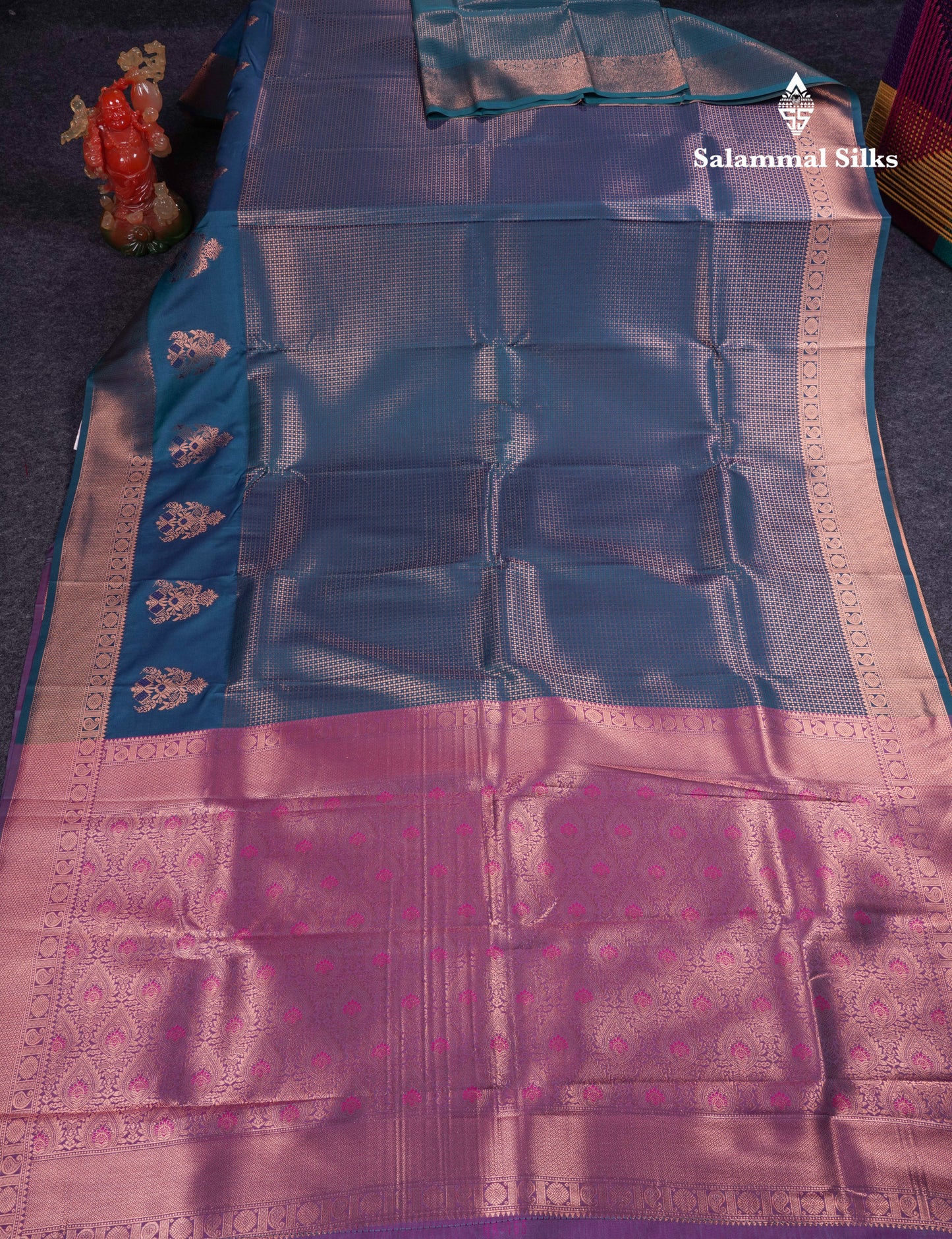 Beautiful Dual Tone Peacock Blue Semi Soft Silk Saree With Traditional Evening Morning Border
