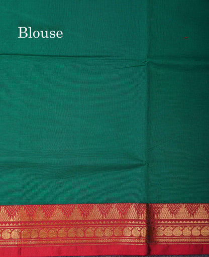 Beautiful Dual Tone Blue Plain Pure Cotton Saree With Contrast Red Traditional Border