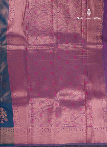 Beautiful Dual Tone Peacock Blue Semi Soft Silk Saree With Traditional Evening Morning Border