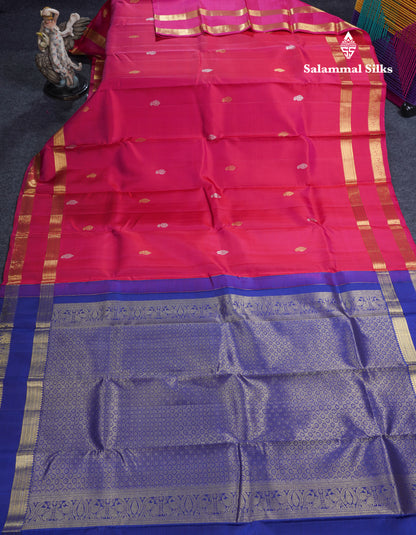 Rani Pink Pure Kanjivaram Silk Saree With Traditional Rettapet Border