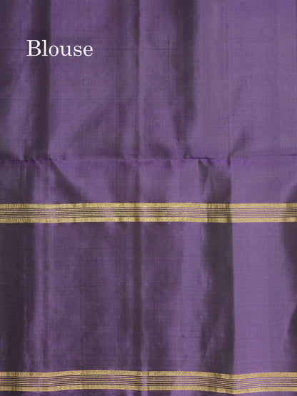 Green Kanjivaram Pure Soft Silk Saree With Contrast Violet Double Border