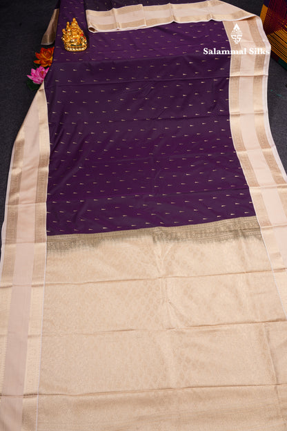 Dark Purple Semi Silk Saree With Contrast Sandal Traditional Gap Border