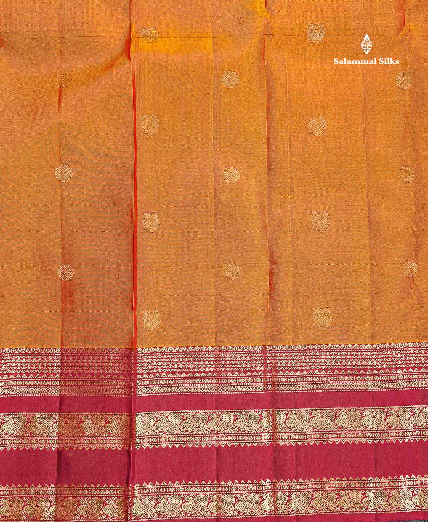 Pure Kanjivaram Silk Saree - Rust Orange Colour Body Zari Butta With Contrast Maroon Gap Border