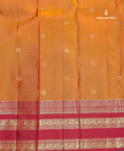 Pure Kanjivaram Silk Saree - Rust Orange Colour Body Zari Butta With Contrast Maroon Gap Border