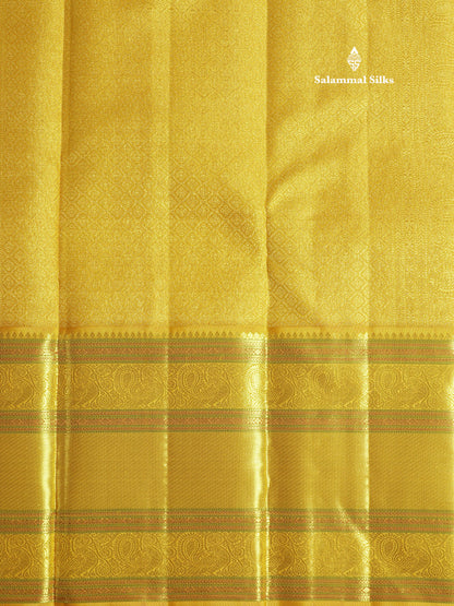 Half White Korvai Beautiful Pure Kanjivaram Silk Saree with Contrast Mustard Yellow Traditional Border